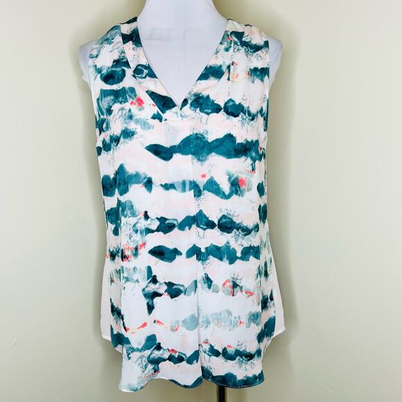 Cabi Gelato Watercolor Top Small Women Teal Pink V-Neck Tank Abstract Sleeveless - Picture 1 of 9